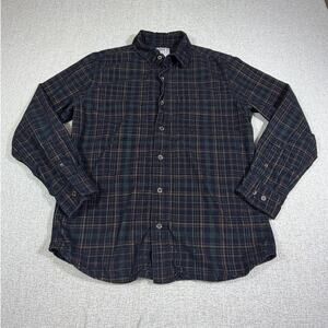 Grove & Hollow Mens Medium Black Green Corduroy Plaid Button Front Shirt Casual